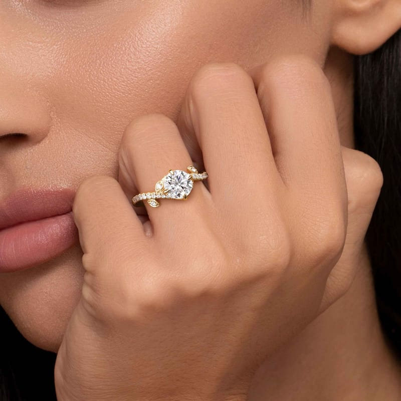 14K Yellow Gold Darcie Floral Round Natural Diamonds Engagement Ring