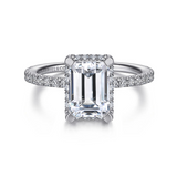 14K White Gold Hart Halo Emerald Cut Natural Diamonds Engagement Ring