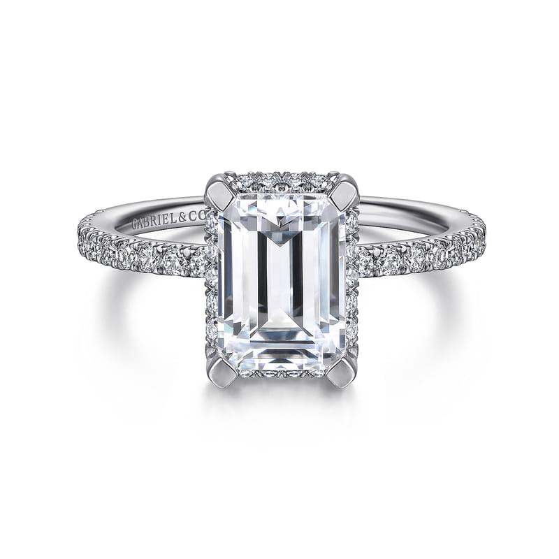 14K White Gold Hart Halo Emerald Cut Natural Diamonds Engagement Ring