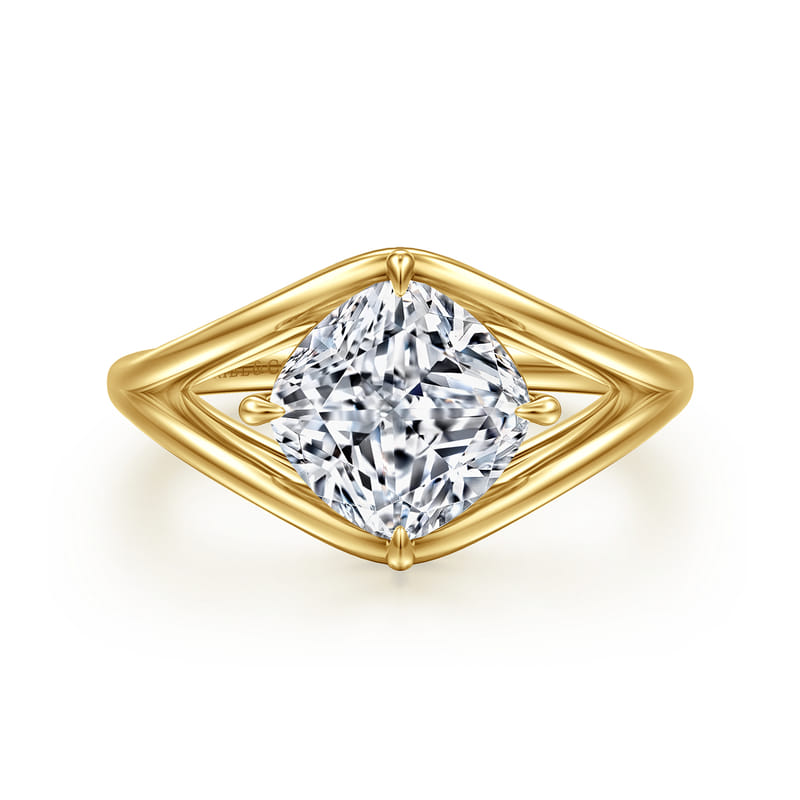 14K Yellow Gold Fiori Split Shank Cushion Natural Diamonds Engagement Ring