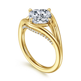 14K Yellow Gold Fiori Split Shank Cushion Natural Diamonds Engagement Ring
