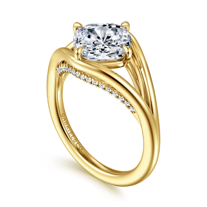 14K Yellow Gold Fiori Split Shank Cushion Natural Diamonds Engagement Ring
