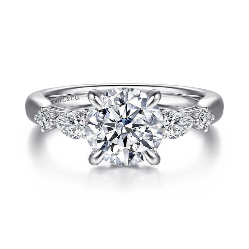 14K White Gold Bonita Five Stone Round Natural Diamonds Engagement Ring