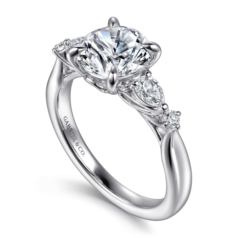 14K White Gold Bonita Five Stone Round Natural Diamonds Engagement Ring
