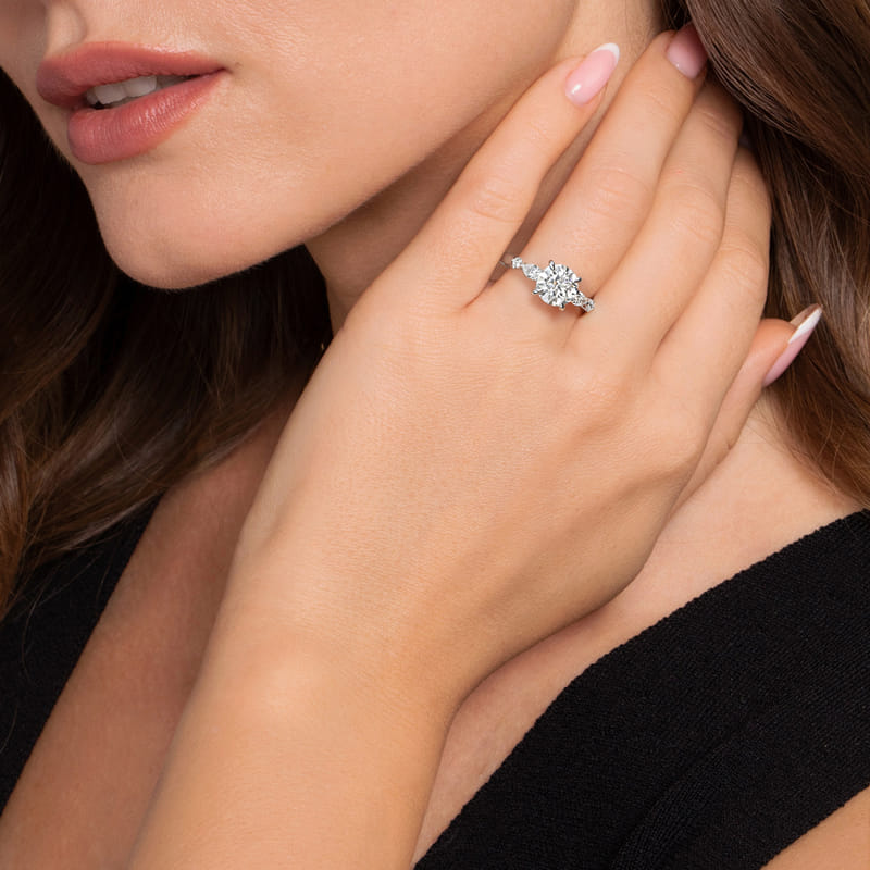 14K White Gold Bonita Five Stone Round Natural Diamonds Engagement Ring