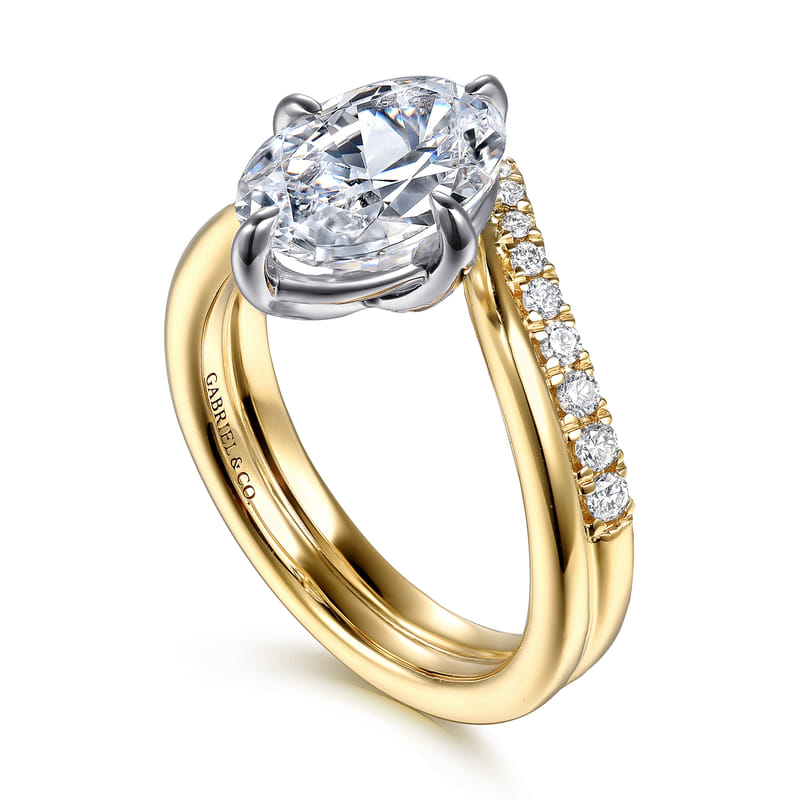 14K Two-Tone Crista Contemporary Oval Natural Diamonds Engagement Ring