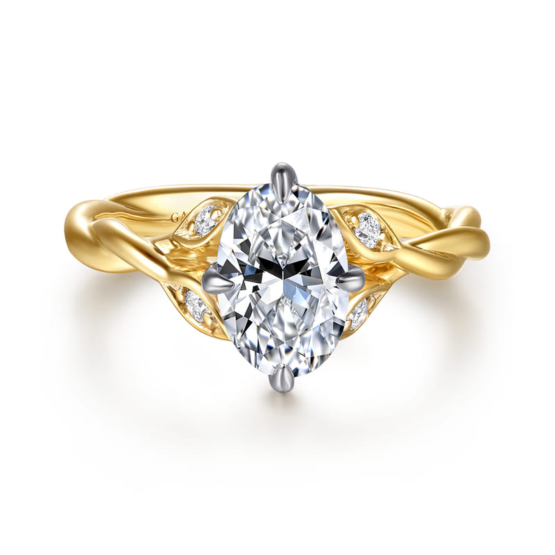 14K Two-Tone Daija Twist Oval Natural Diamonds Engagement Ring