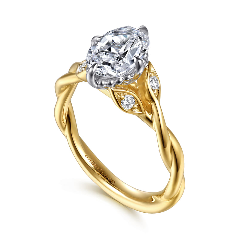 14K Yellow And White Gold Daija Floral Oval Natural Diamonds Engagement Ring
