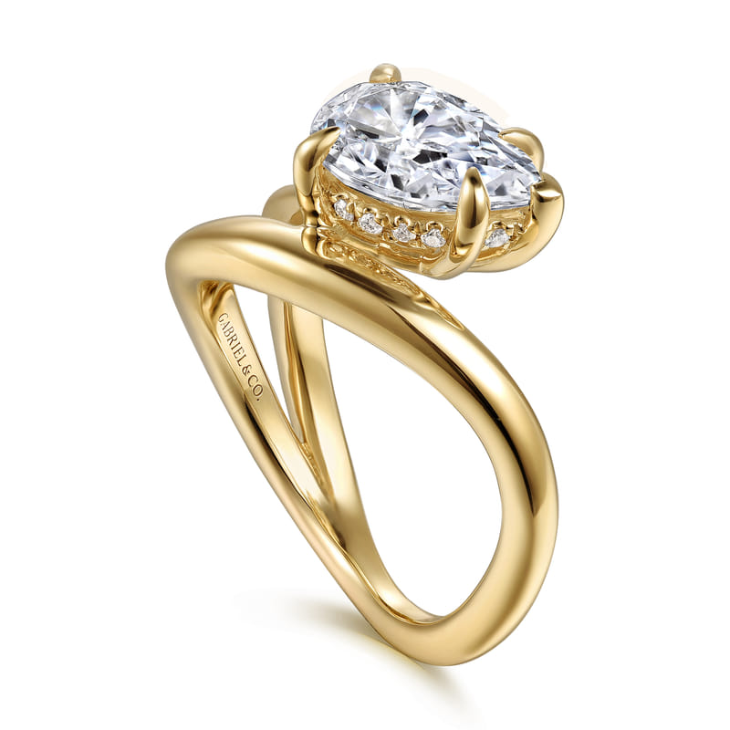 14K Yellow Gold Eleanora Contemporary Pear Natural Diamonds Engagement Ring