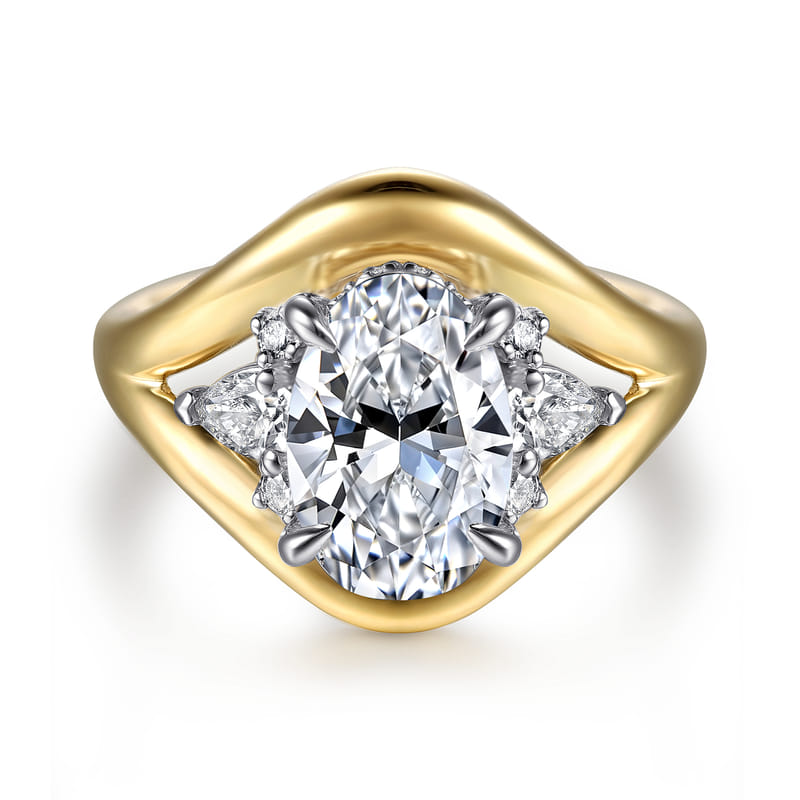 14K Two-Tone Gail Split Shank Oval Natural Diamonds Engagement Ring