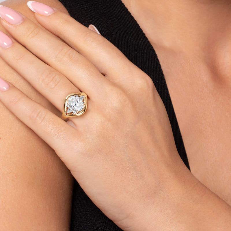 14K Two-Tone Gail Split Shank Oval Natural Diamonds Engagement Ring