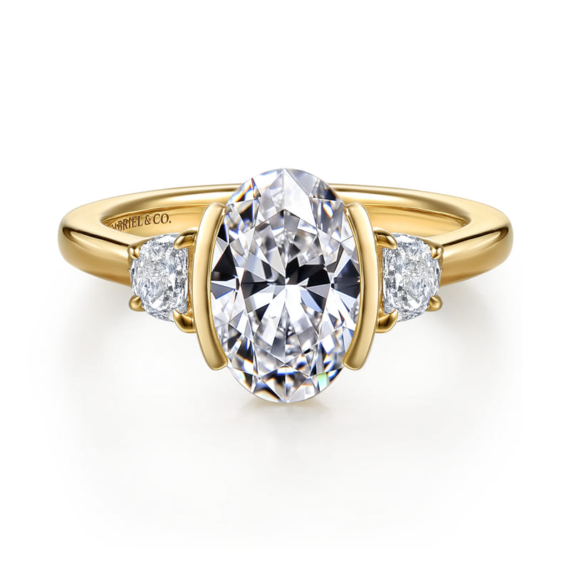 14K Yellow Gold Colleen Three Stone Round Natural Diamonds Engagement Ring