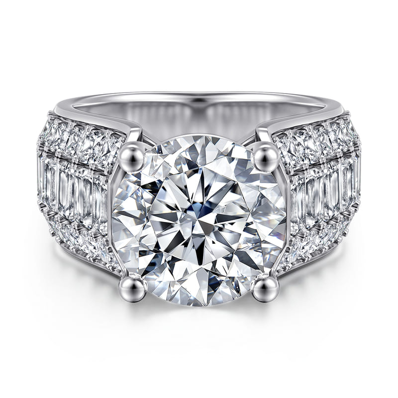 14K White Gold Kera Wide Band Round Natural Diamonds Engagement Ring