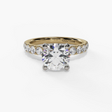14K Yellow And White Gold  Classic Round Natural Diamonds Engagement Ring