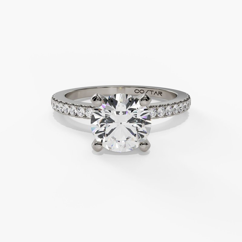 14K White Gold Classic Round Natural Diamonds Engagement Ring