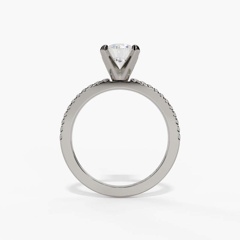 14K White Gold Classic Round Natural Diamonds Engagement Ring