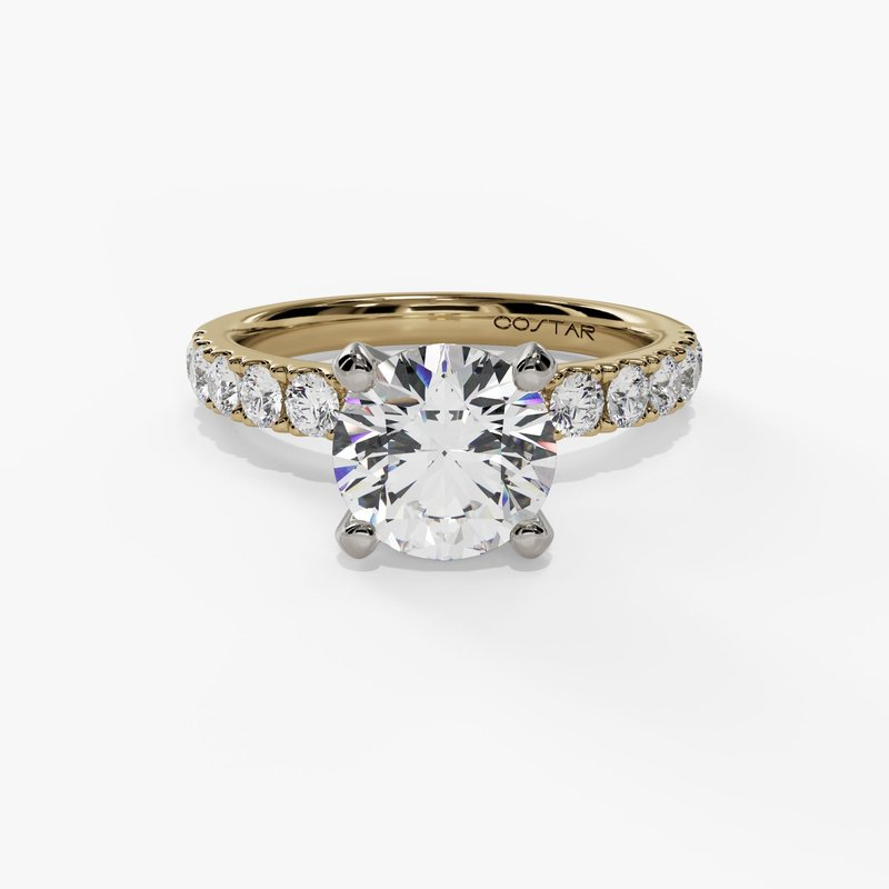 14K Yellow And White Gold  Classic Round Natural Diamonds Engagement Ring