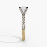 14K Yellow And White Gold  Classic Round Natural Diamonds Engagement Ring