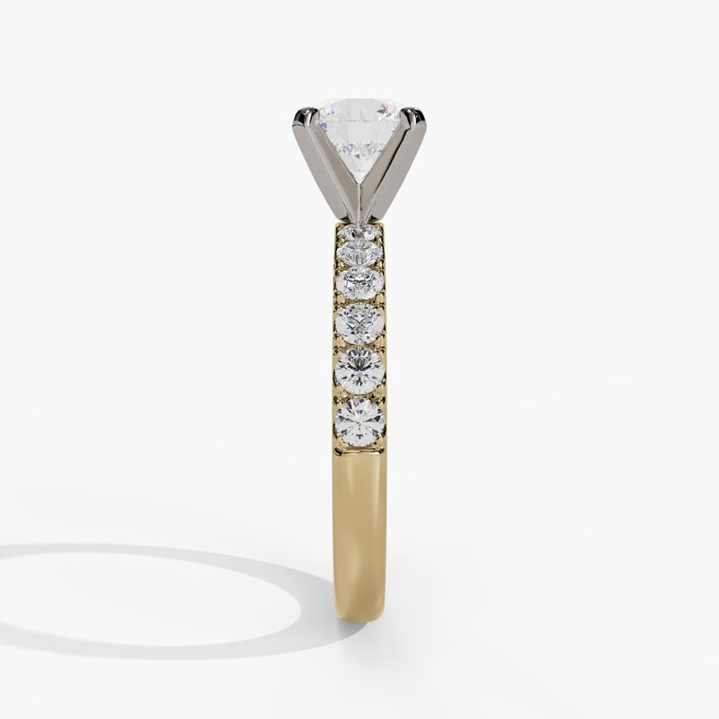 14K Yellow And White Gold  Classic Round Natural Diamonds Engagement Ring