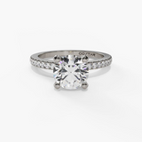 14K White Gold Classic Round Natural Diamonds Engagement Ring