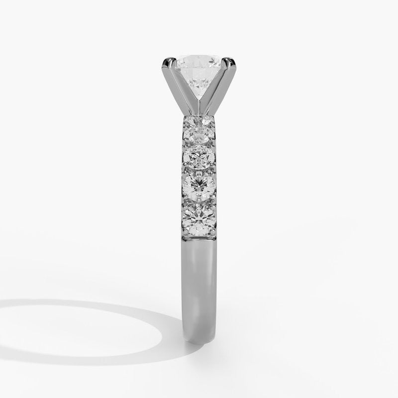 14K White Gold Classic Round Natural Diamonds Engagement Ring