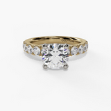 14K Yellow And White Gold Classic Round Natural Diamonds Engagement Ring