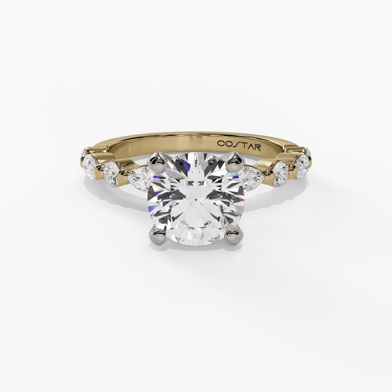 14K Yellow And White Gold Modern Round Natural Diamonds Engagement Ring