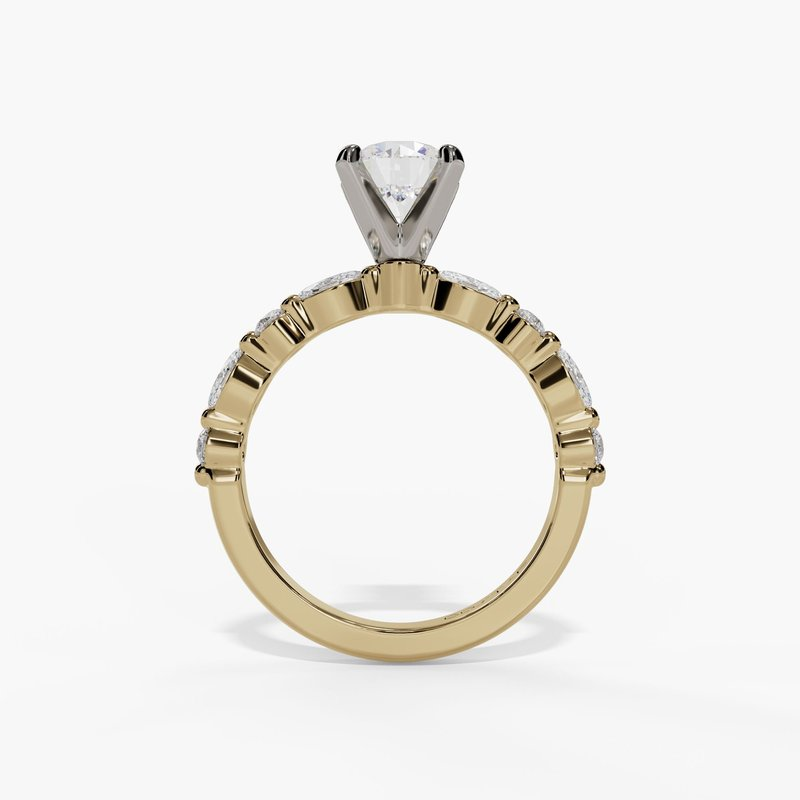 14K Yellow And White Gold Modern Round Natural Diamonds Engagement Ring