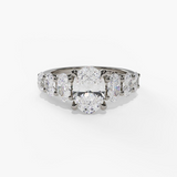 14K White Gold Seven Stone Oval Natural Diamonds Engagement Ring