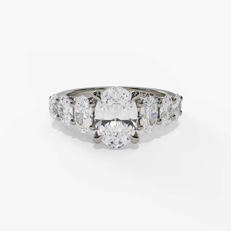 14K White Gold Seven Stone Oval Natural Diamonds Engagement Ring