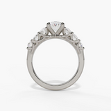 14K White Gold Seven Stone Oval Natural Diamonds Engagement Ring