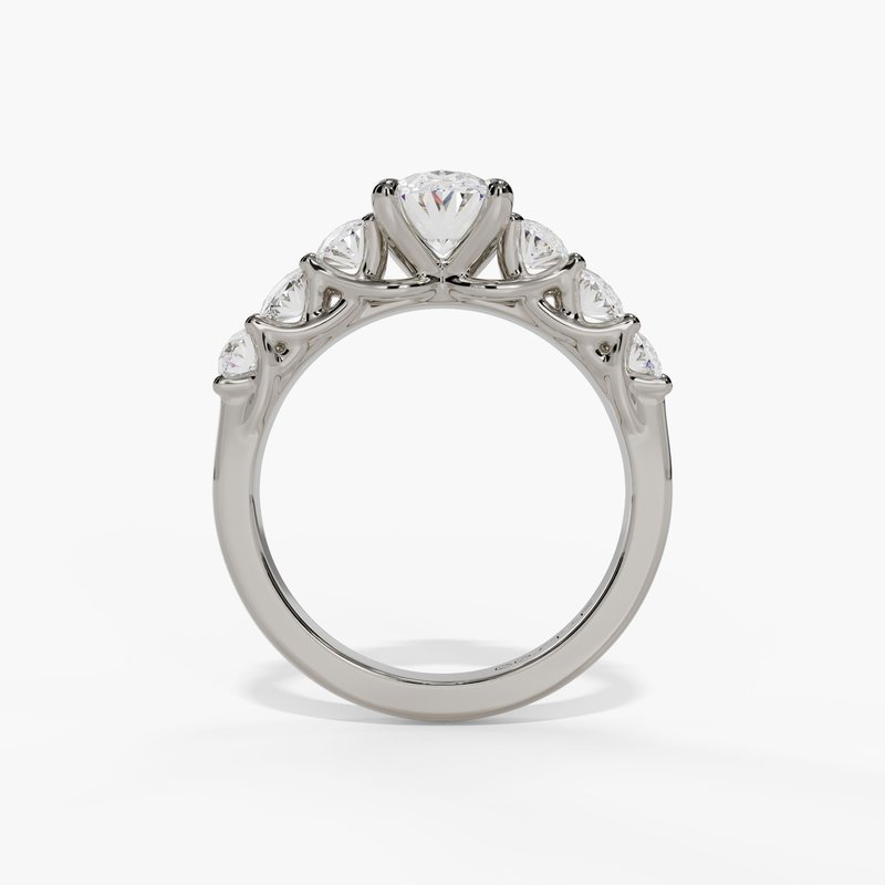 14K White Gold Seven Stone Oval Natural Diamonds Engagement Ring