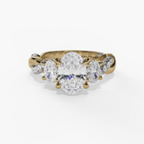 14K Yellow And White Gold  Three Stone Oval Natural Diamonds Engagement Ring