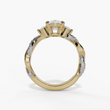 14K Yellow And White Gold  Three Stone Oval Natural Diamonds Engagement Ring