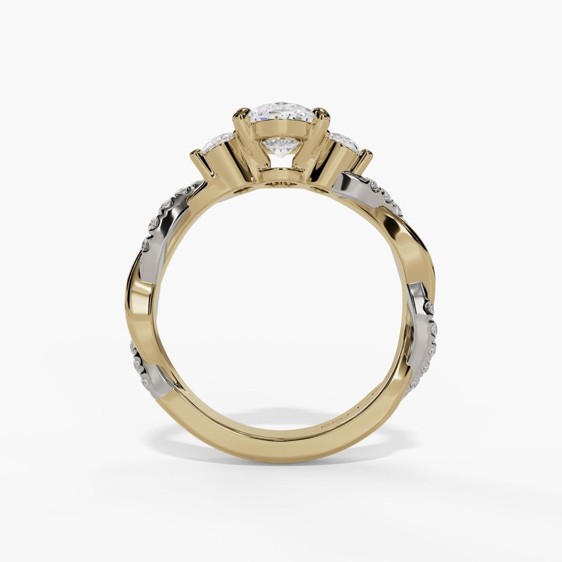 14K Yellow And White Gold  Three Stone Oval Natural Diamonds Engagement Ring
