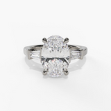 14K White Gold Three Stone Oval Natural Diamonds Engagement Ring