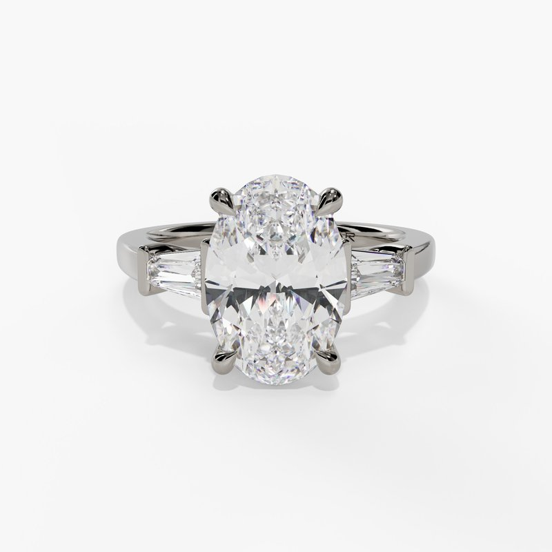 14K White Gold Three Stone Oval Natural Diamonds Engagement Ring