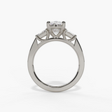 14K White Gold Three Stone Oval Natural Diamonds Engagement Ring