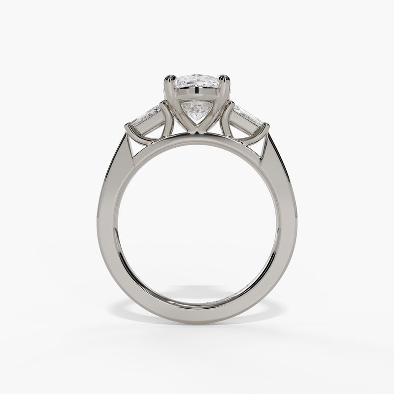 14K White Gold Three Stone Oval Natural Diamonds Engagement Ring