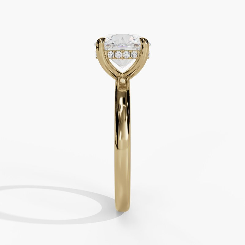 14K Yellow Gold Hidden Halo Round Diamond Engagement Ring
