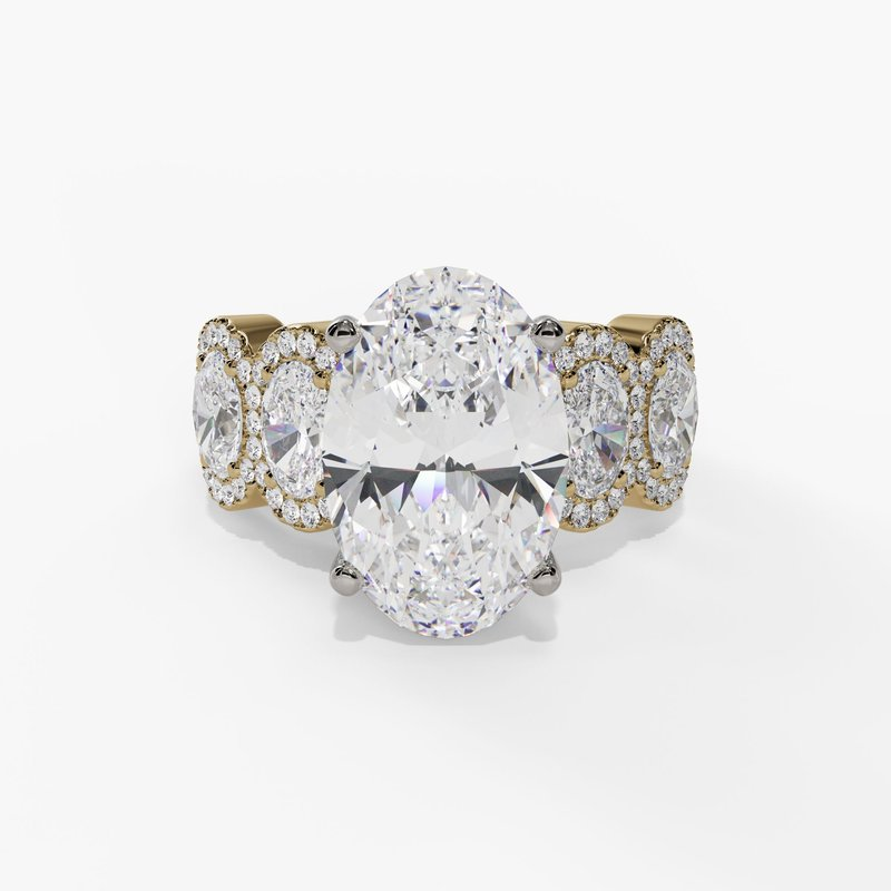 14K Yellow And White Gold Seven Stone Oval Natural Diamonds Engagement Ring
