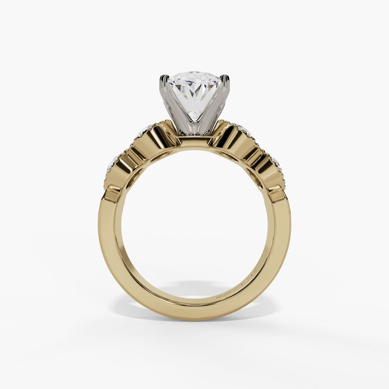 14K Yellow And White Gold Seven Stone Oval Natural Diamonds Engagement Ring