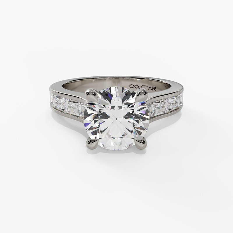 14K White Gold Contemporary Round Natural Diamonds Engagement Ring