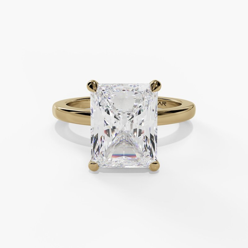 14K Yellow Gold Hidden Halo Radiant Natural Diamonds Engagement Ring