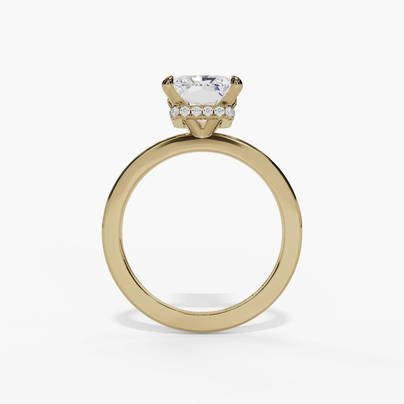 14K Yellow Gold Hidden Halo Radiant Natural Diamonds Engagement Ring