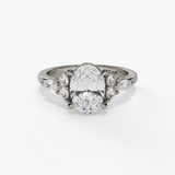 14K White Gold Floral Oval Natural Diamonds Engagement Ring