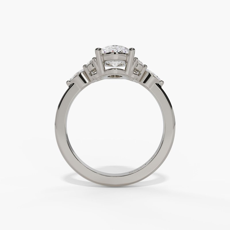 14K White Gold Floral Oval Natural Diamonds Engagement Ring