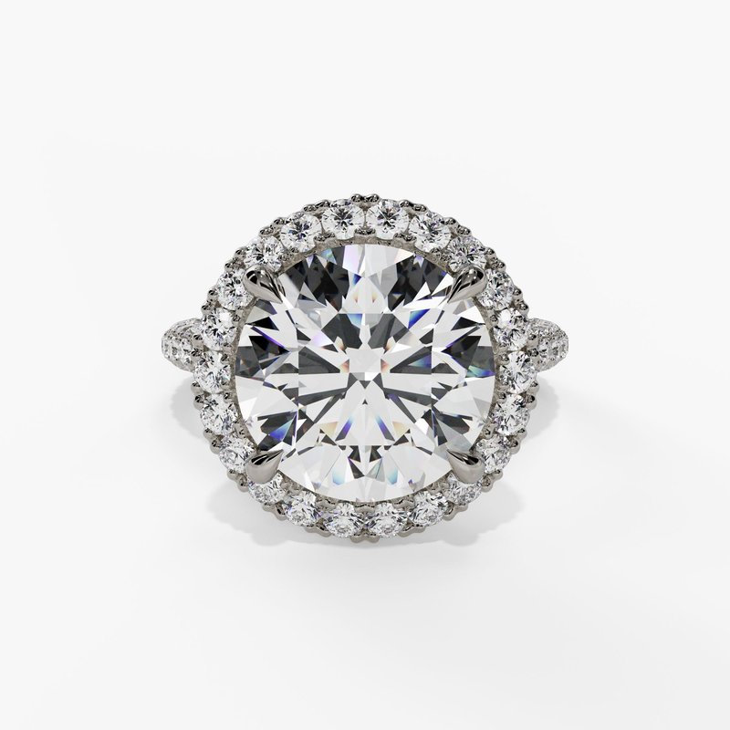 14K White Gold Halo Round Natural Diamonds Engagement Ring