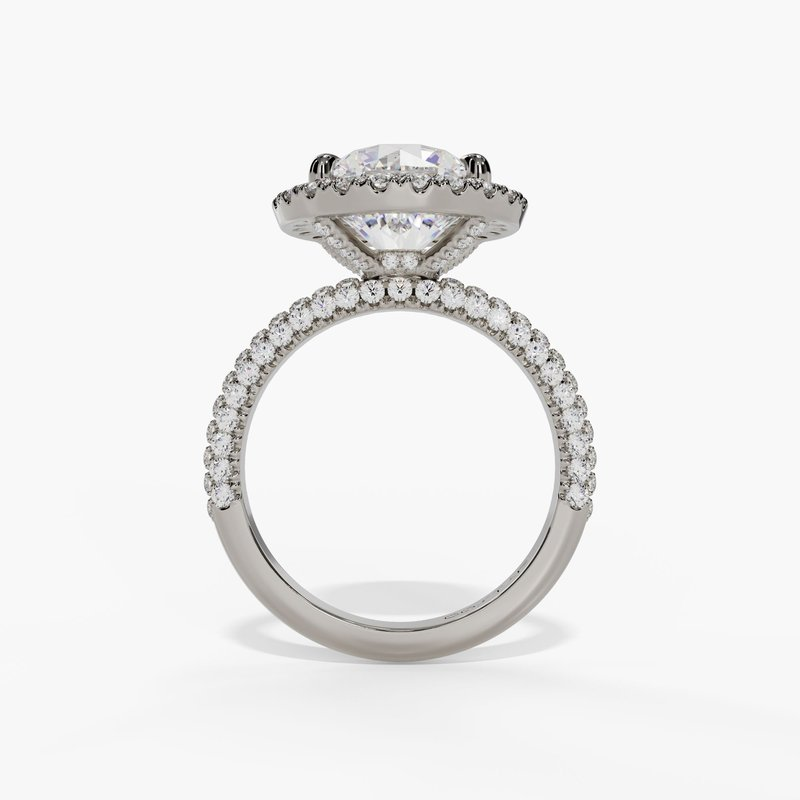 14K White Gold Halo Round Natural Diamonds Engagement Ring