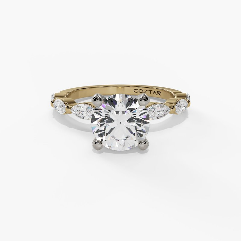 14K Yellow And White Gold Modern Round Natural Diamonds Engagement Ring